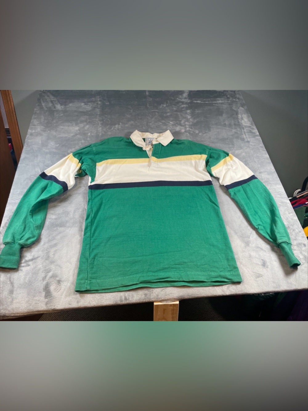 Green Striped Long-Sleeve rugby Vtg lands end XXL